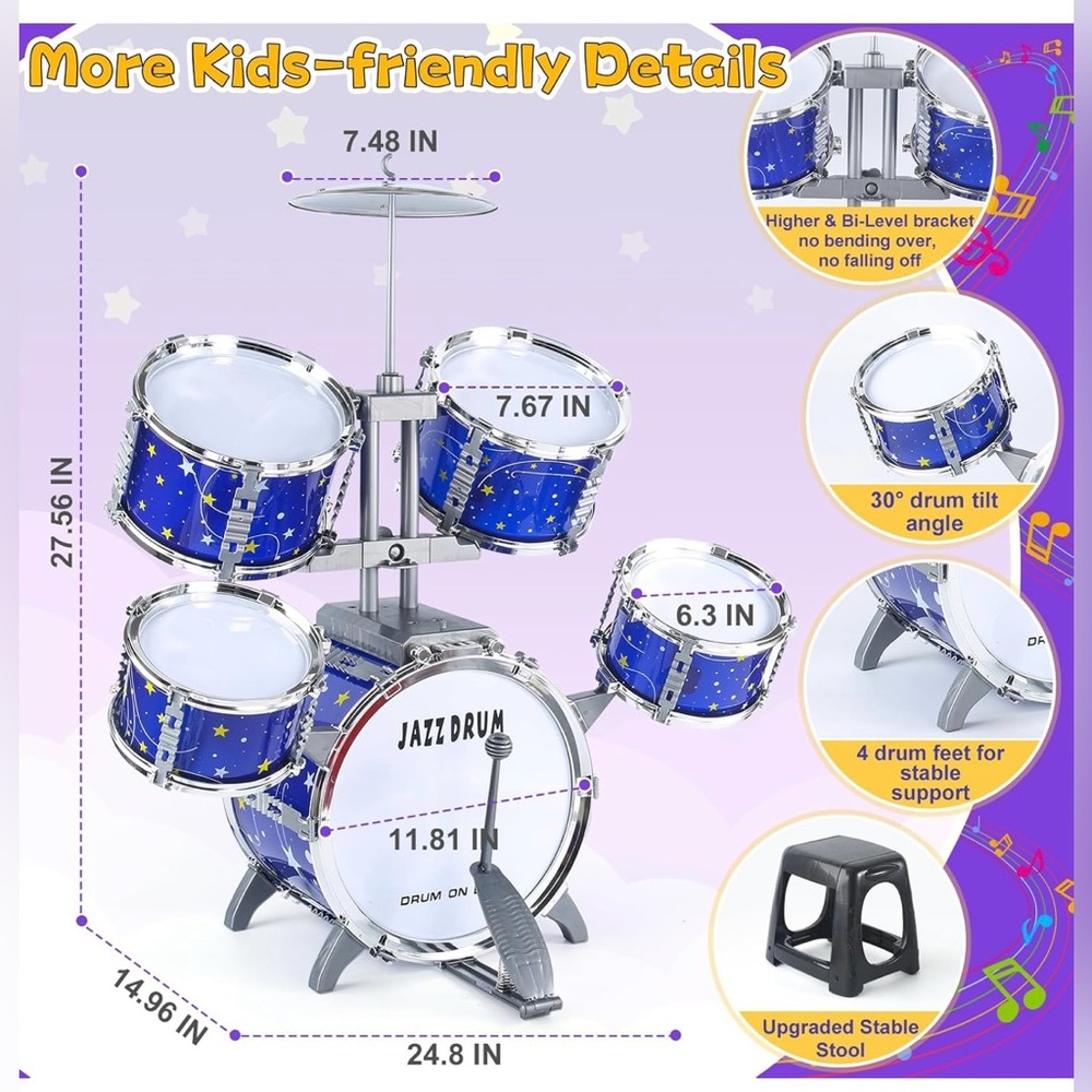 Jazz Drum Musical Play Set For Kids Brand New - Picture 4 of 11